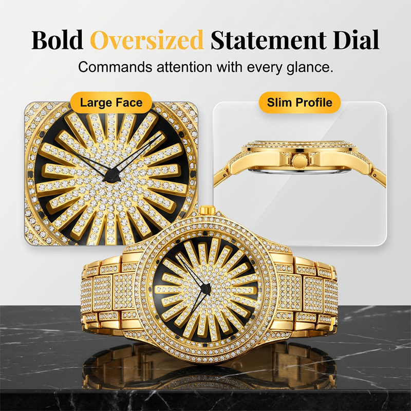 Men's Iced-Out Watch with Rotating Dial ⌚️ Sparkling Crystals, Precise Quartz & Butterfly Clasp