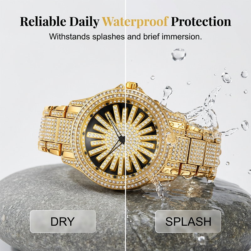 Men's Iced-Out Watch with Rotating Dial ⌚️ Sparkling Crystals, Precise Quartz & Butterfly Clasp
