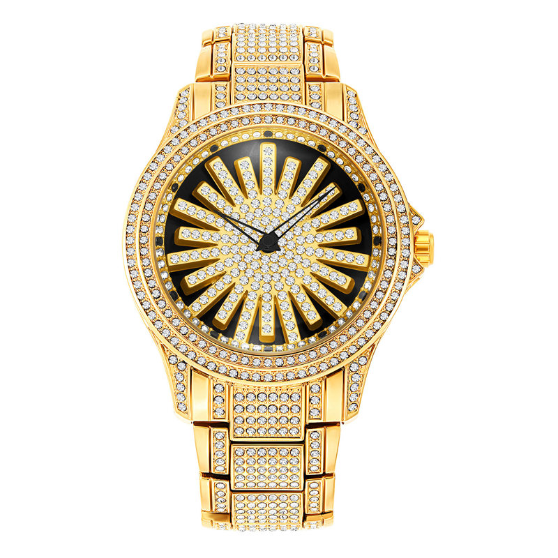 Men's Iced-Out Watch with Rotating Dial ⌚️ Sparkling Crystals, Precise Quartz & Butterfly Clasp