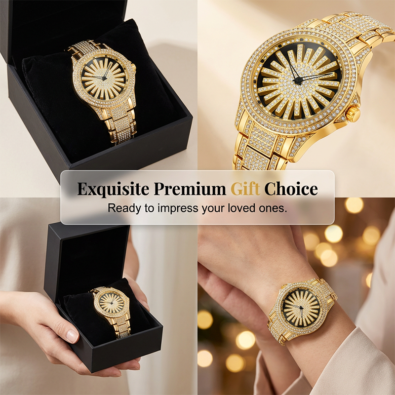 Men's Iced-Out Watch with Rotating Dial ⌚️ Sparkling Crystals, Precise Quartz & Butterfly Clasp